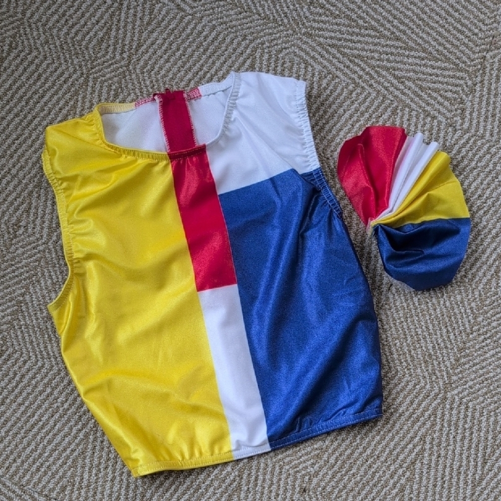 Color Block Stretch Cropped Mod Tank Top Dance Yoga S/XS Weissman Red Yellow